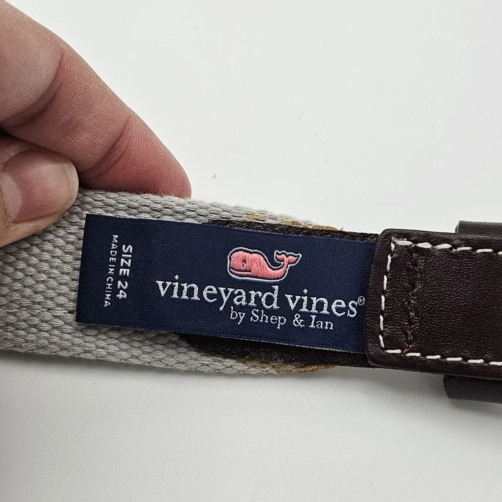 Vineyard Vines cotton and leather striped belt size 24